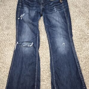 Silver Jeans Co Women Tuesday Low Rise Flare Distressed Y2K Grunge Jeans Size 14